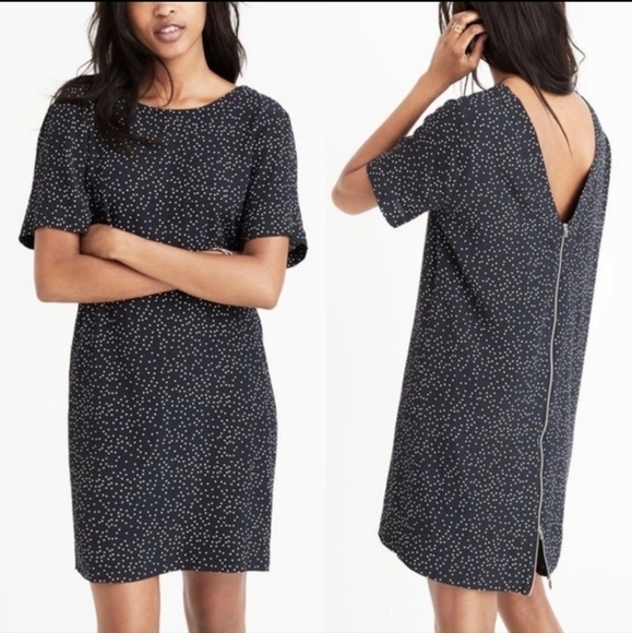 Madewell  Black White Polka Dot Shift Dress Viscose Zip Back Size 4 D84 - Picture 1 of 10
